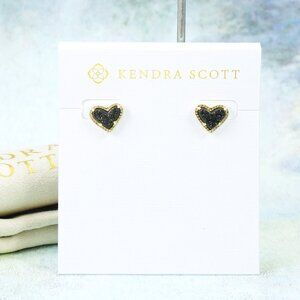 Kendra Scott Ari Heart Black Drusy studs earrings Gold Plated